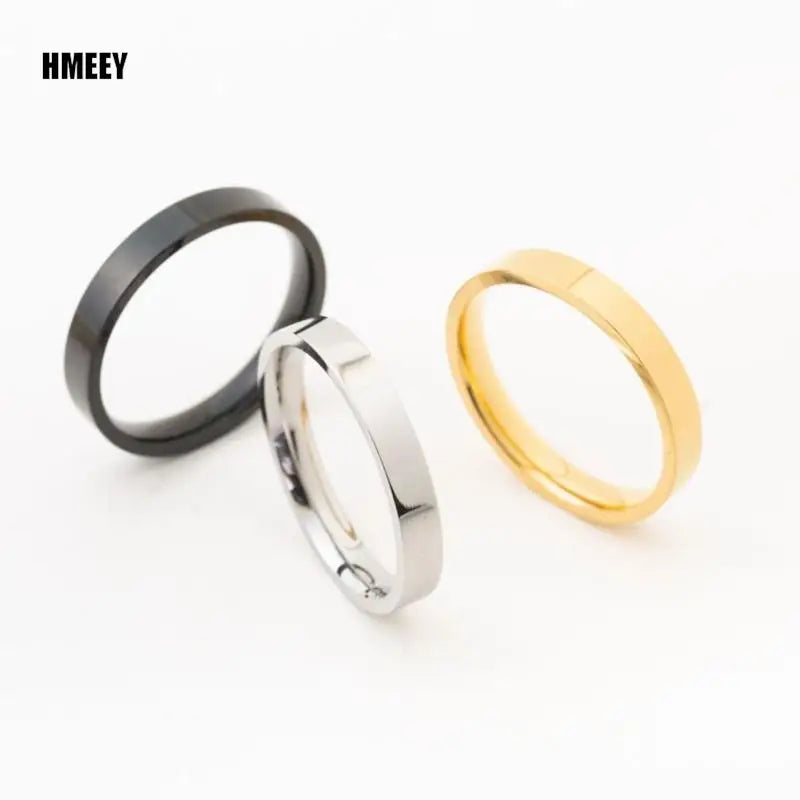 HMEEY 4mm Simple Smooth Women Rings Black Stainless Steel Men Rings Birthday Gifts