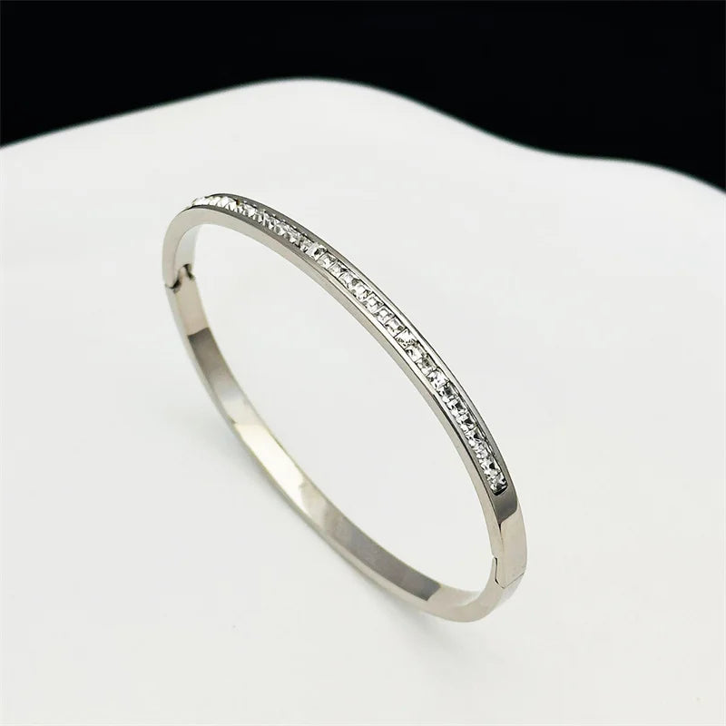 Stainless Steel Rhinestone Bangle Women Bracelet Jewelry Sisters Birthday Gift