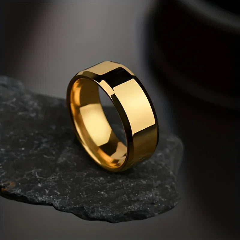 Stainless Steel Ring Classic Black Golden Silvery Glossy Men Rings