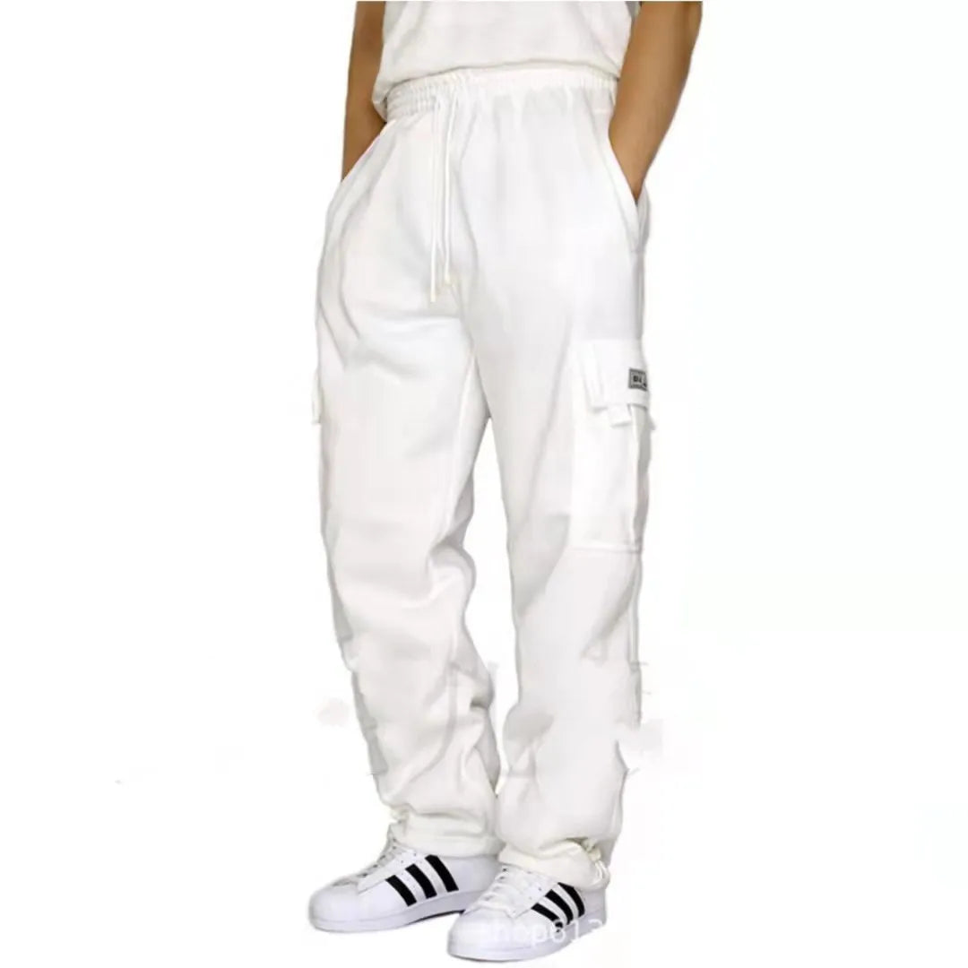 Men's Trousers Work Attire Foot Drawstring Leisure Sports Thickened Pocket Solid Color Four Seasons Loose Pants