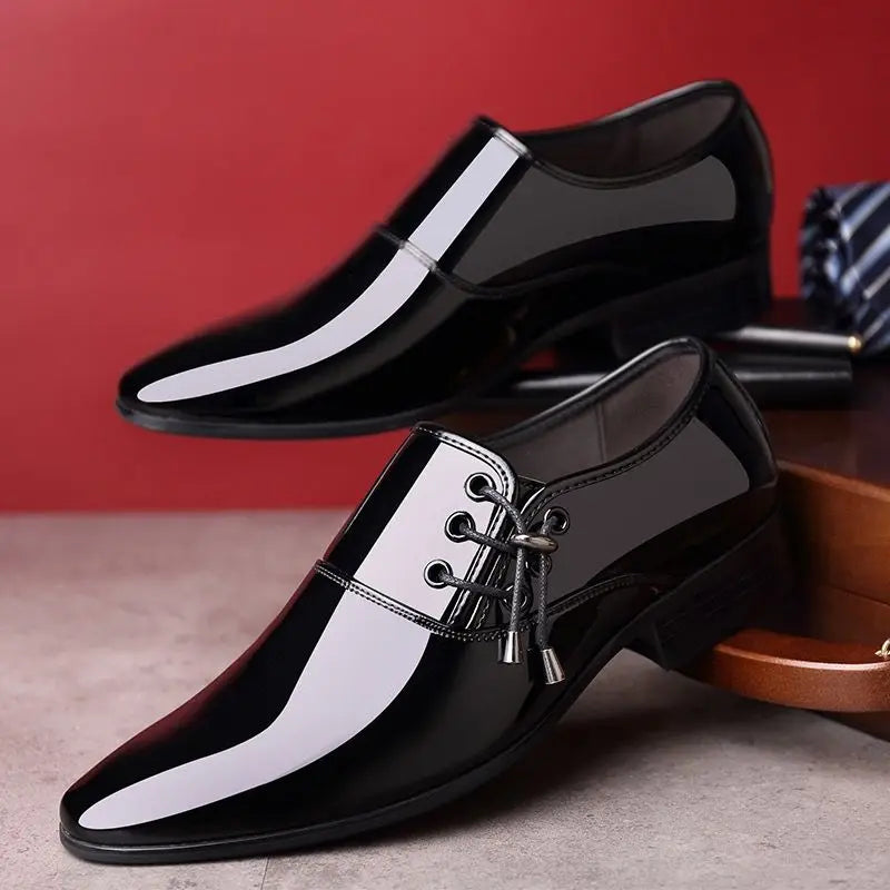 Men's Formal Shoes Patent Leather Pointed Toe Social Shoe Male Bright Upper Spring Autumn 2024 Style High Quality Fashion 39 New