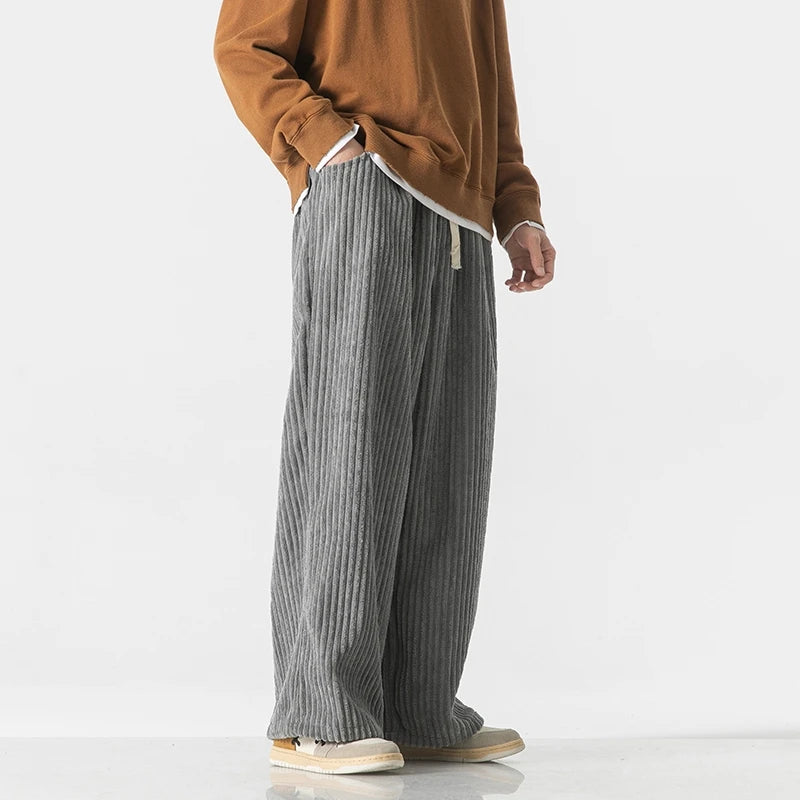 Autumn Men's Casual Trousers Fashion Streetwear Harem Pants Men Solid Color Vintage Corduroy Loose Wide Leg Pants Couple Trouser