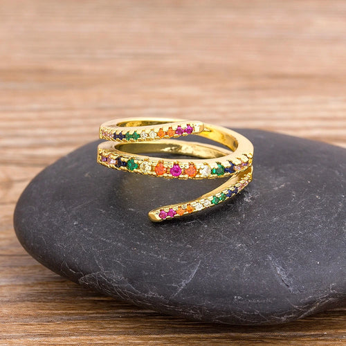 AIBEF Fashion Boho Jewelry Women Rings Exquisite Zircon Multi-layer Adjustable Ring Trendy Personality Gift